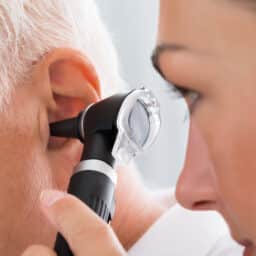Close up of a hearing examination